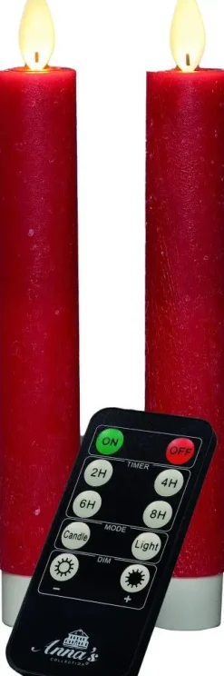 Anna's Collection LED dinerkaars flame effect rustiek 18 cm rood 2 stuks