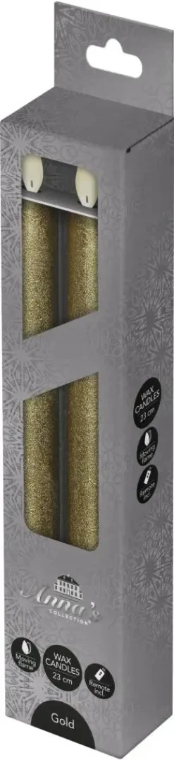 Anna's Collection LED dinerkaars flame effect rustiek 23 cm goud 2 stuks