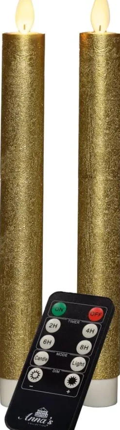 Anna's Collection LED dinerkaars flame effect rustiek 23 cm goud 2 stuks