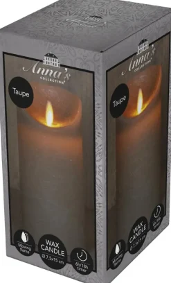 Anna's Collection LED kaars flame effect rustiek 7.5x15cm taupe 1 stuks