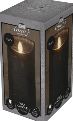 Anna's Collection LED kaars flame effect rustiek 7.5x15cm zwart 1 stuks