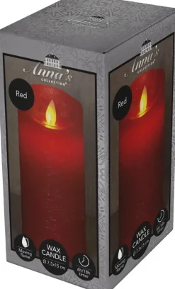 Anna's Collection LED kaars flame effect rustiek 7.5x15cm rood 1 stuks