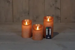 Anna's Collection LED kaars flame effect rustiek set 7.5 cm koper 3 stuks