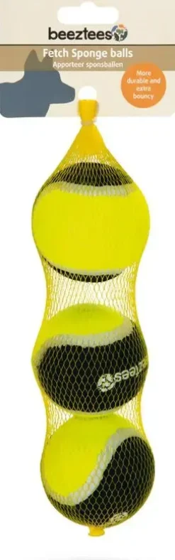 Beeztees hondenspeelgoed Fetch spongebal polyester d6.3cm zwart/geel 3 stuks