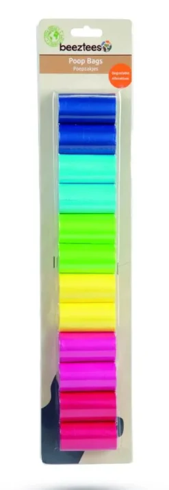 Beeztees poepzakjes navulling regenboog plastic 6x3x3cm multi kleur 12x20stuks