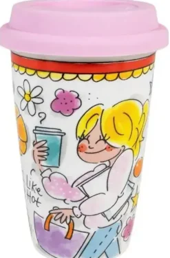 Blond Amsterdam coffee to go beker aardewerk sweet life 9x14cm multi