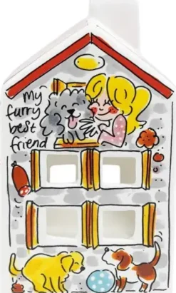 Blond Amsterdam theelichthouder aardewerk dog lover 8.5x8.5x14.5cm multi