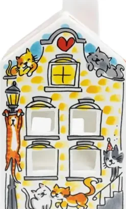 Blond Amsterdam theelichthouder aardewerk cat lover 8x8x14cm multi