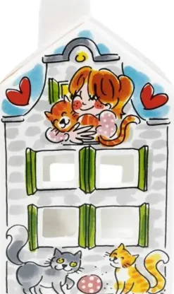Blond Amsterdam theelichthouder aardewerk cat lover 8x8x14cm multi