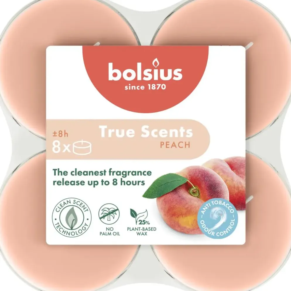 Bolsius geurtheelicht maxi true scents peach 8 stuks