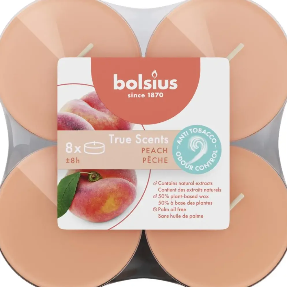 Bolsius geurtheelicht maxi true scents peach 8 stuks