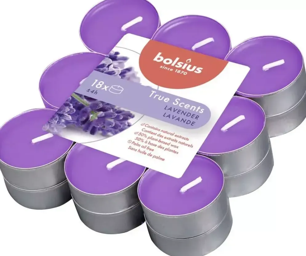 Bolsius geurtheelicht true scents lavender 18 stuks