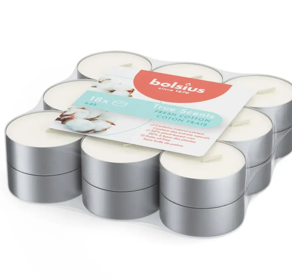 Bolsius geurtheelicht true scents fresh cotton 18 stuks