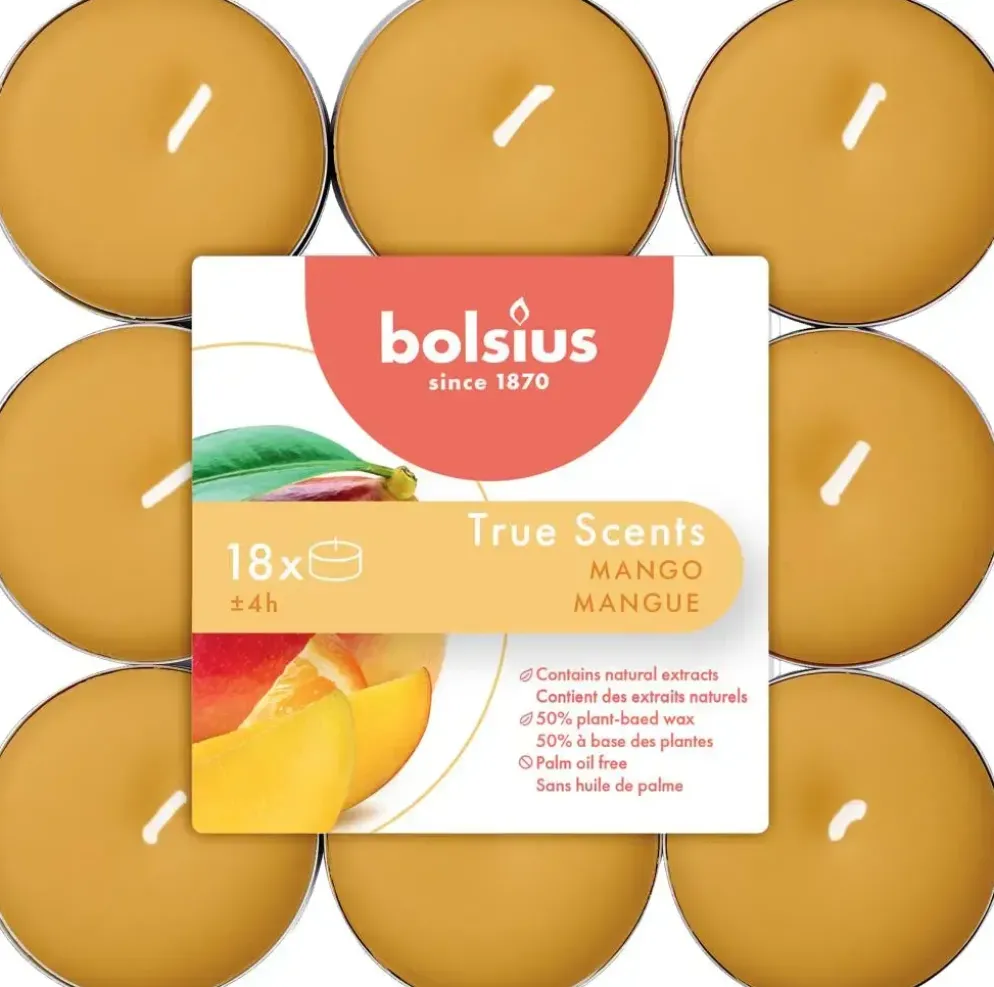 Bolsius geurtheelicht true scents mango 18 stuks