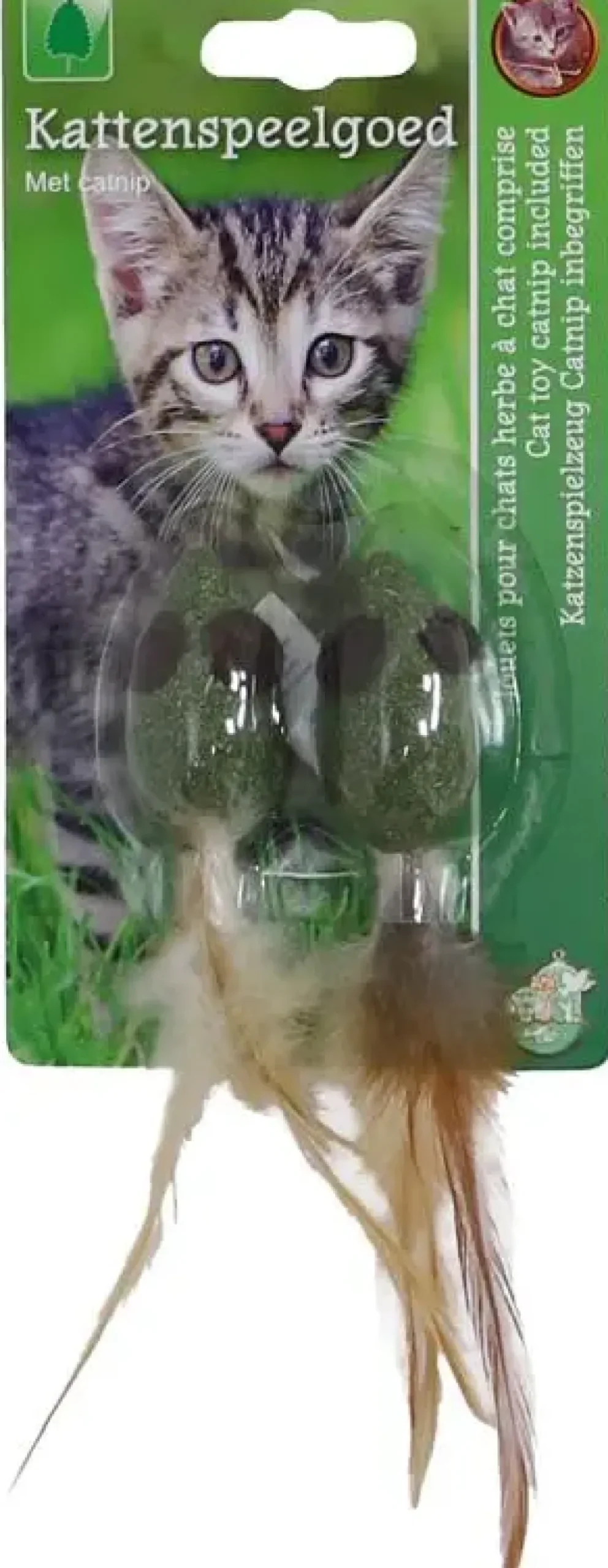 Boon catnip muis kattenspeeltje met veren 2st 4,5cm
