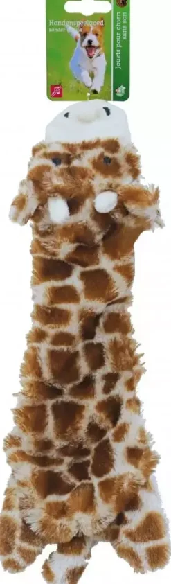 Boon hondenspeelgoed giraffe plat pluche bruin/geel, 35 cm.