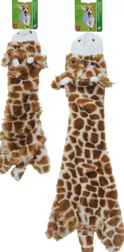 Boon hondenspeelgoed giraffe plat pluche bruin/geel, 55 cm.