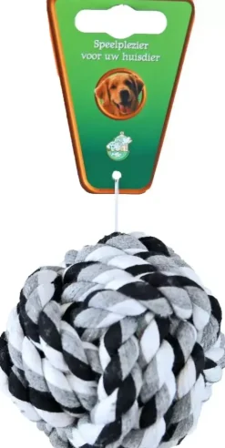 Boon hondenspeelgoed touwbal katoen zwart/wit 7,5 cm