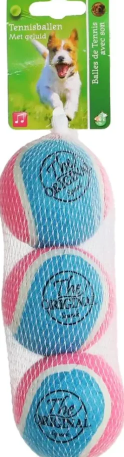 Boon Hond Speelg. tennisbal squeak m blauw/roze net 3st