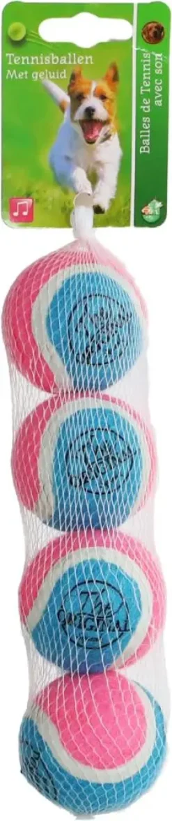 Boon Hond Speelg. tennisbal squeak s blauw/roze net 4st