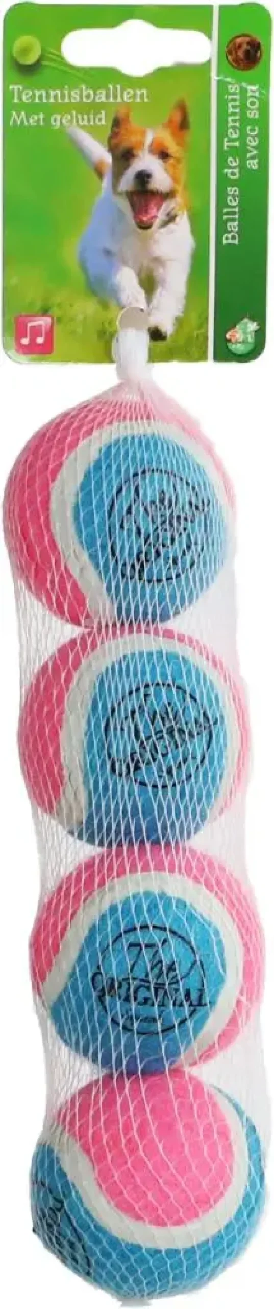 Boon Hond Speelg. tennisbal squeak s blauw/roze net 4st