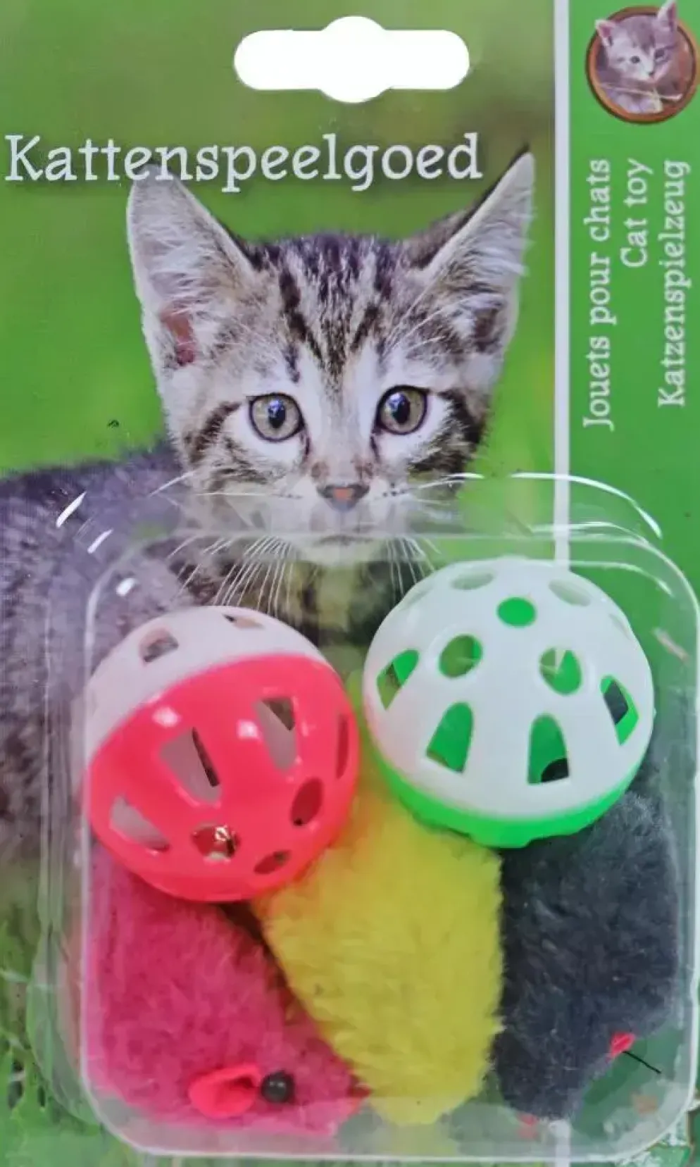 Boon kattenspeelgoed blister à 2 bal met bel en 3 gekleurde muis