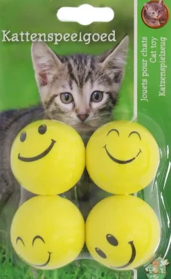Boon kattenspeelgoed smileybal 4cm geel pak a 4st