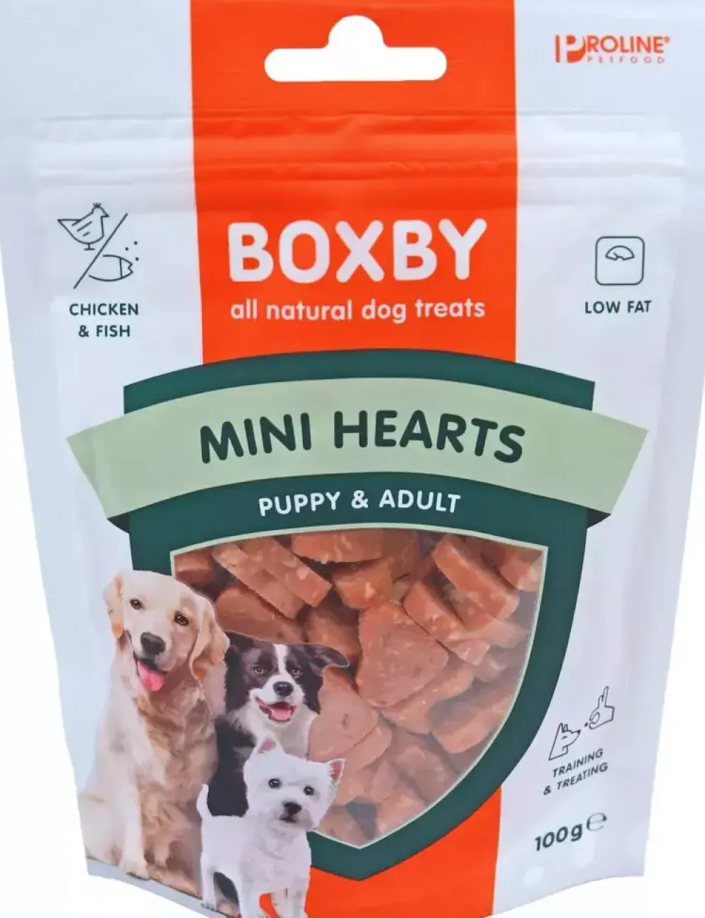 Boxby Mini Hearts kip & vis 100 gram