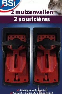 BSI kunststof muizenval 2 stuks zwart/rood