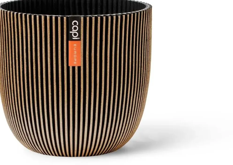 Capi 'made with' groove bol bloempot 17x15 cm zwart goud