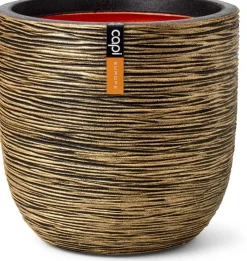 Capi nature bol rib nl kunststof bloempot 35x34 cm zwart, goud