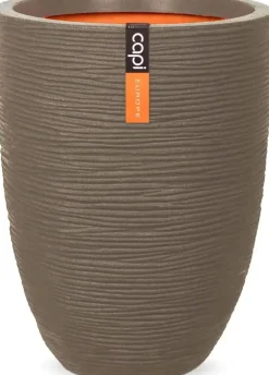Capi nature elegant laag rib nl kunststof vaas 34x46 cm warme taupe