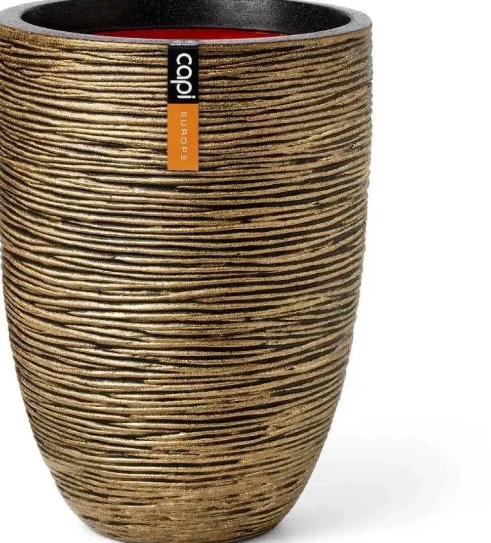 Capi nature elegant laag rib nl kunststof vaas 46x58 cm zwart, goud