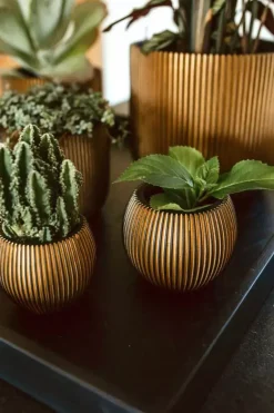 Capi nature groove indoor bol bloempot 12x10 cm zwart goud