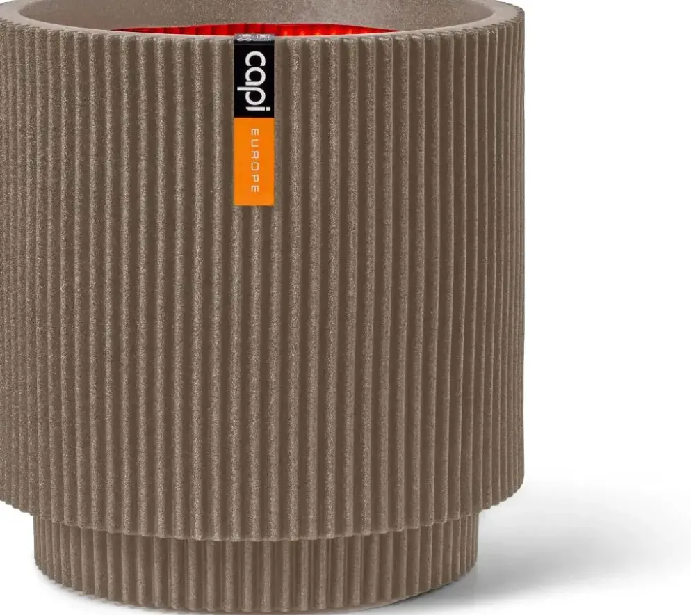 Capi nature groove nl cilinder vaas 44x46 cm warme taupe