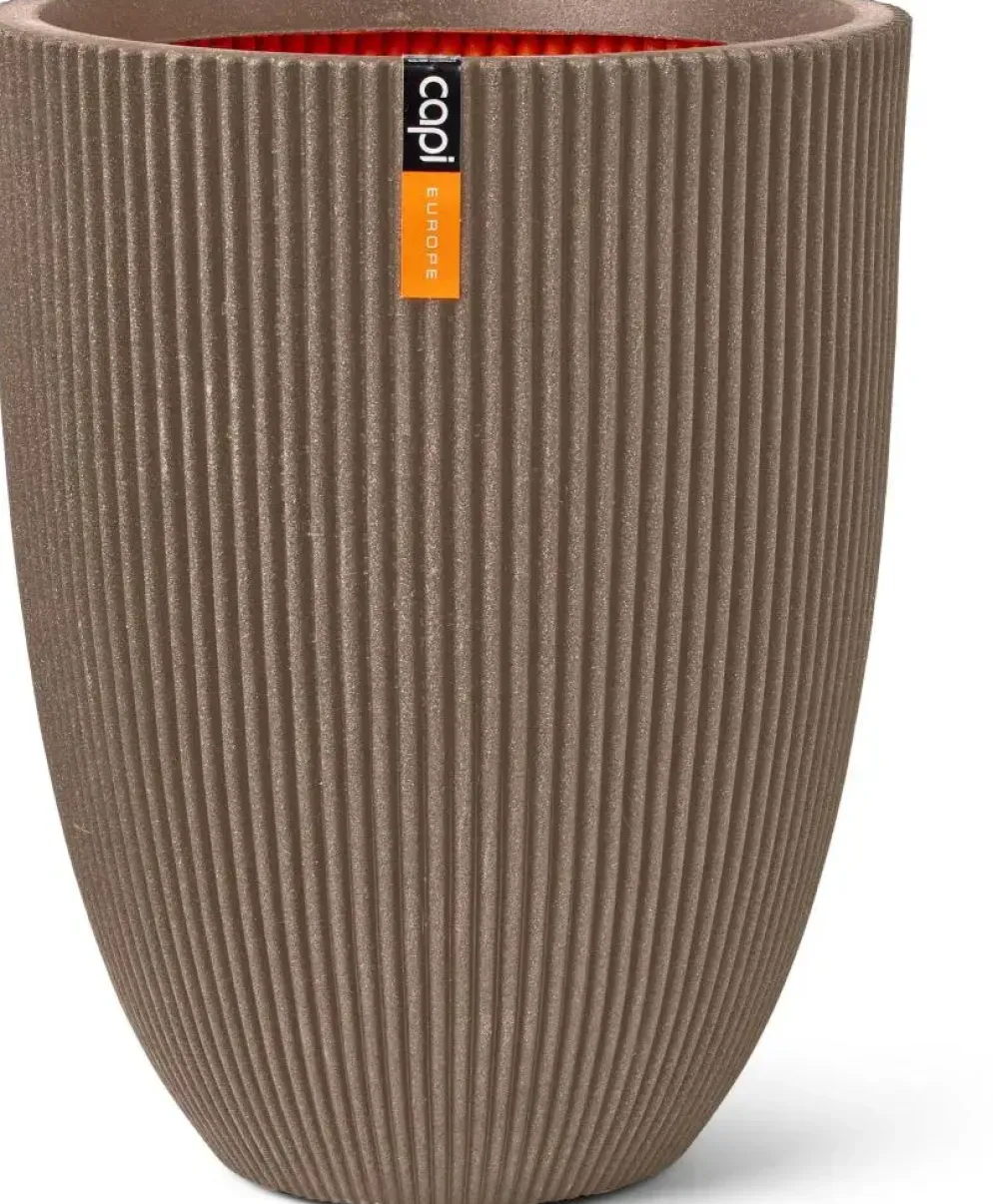 Capi nature groove nl elegant laag vaas 34x46 cm warme taupe