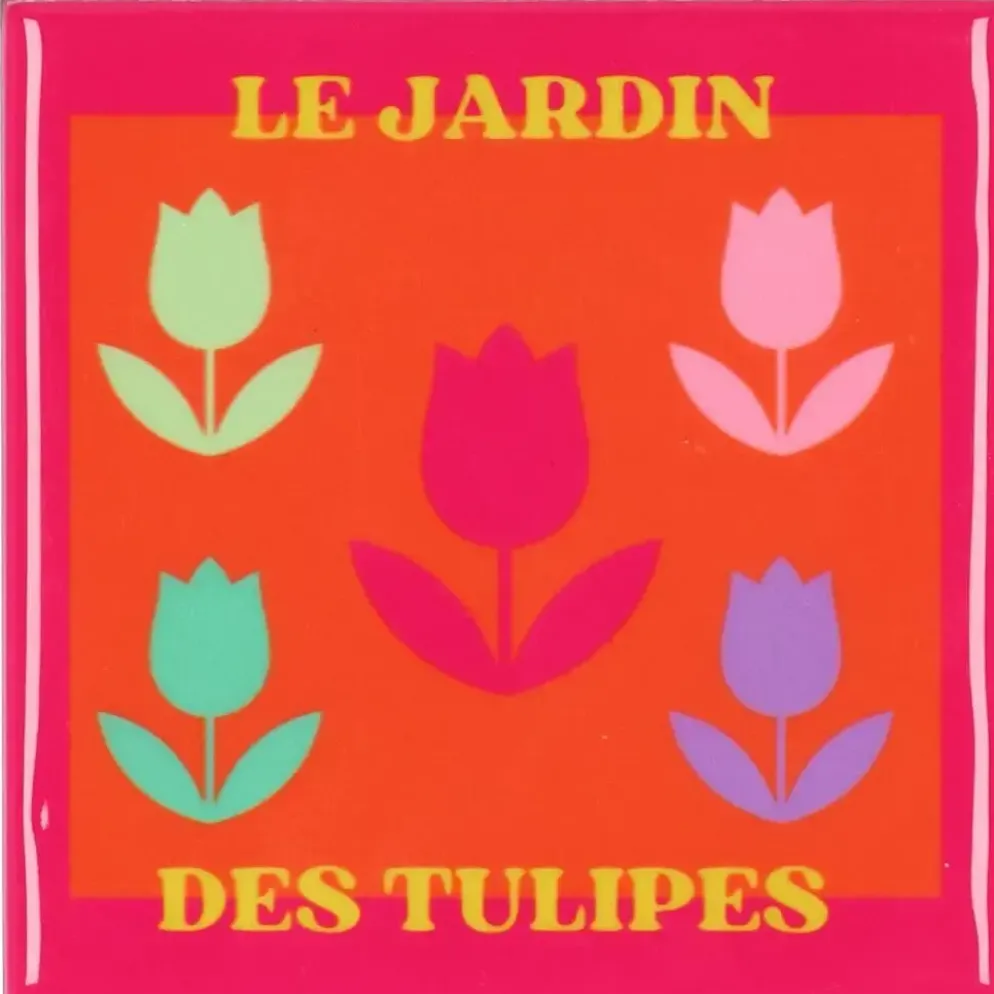 Daan Kromhout Design tegeltje keramiek le jardin des tulipes 10x10cm orange, pink