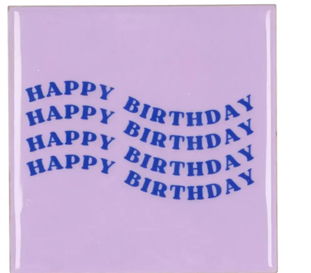 Daan Kromhout Design tegeltje keramiek happy birthday 10x10cm purple