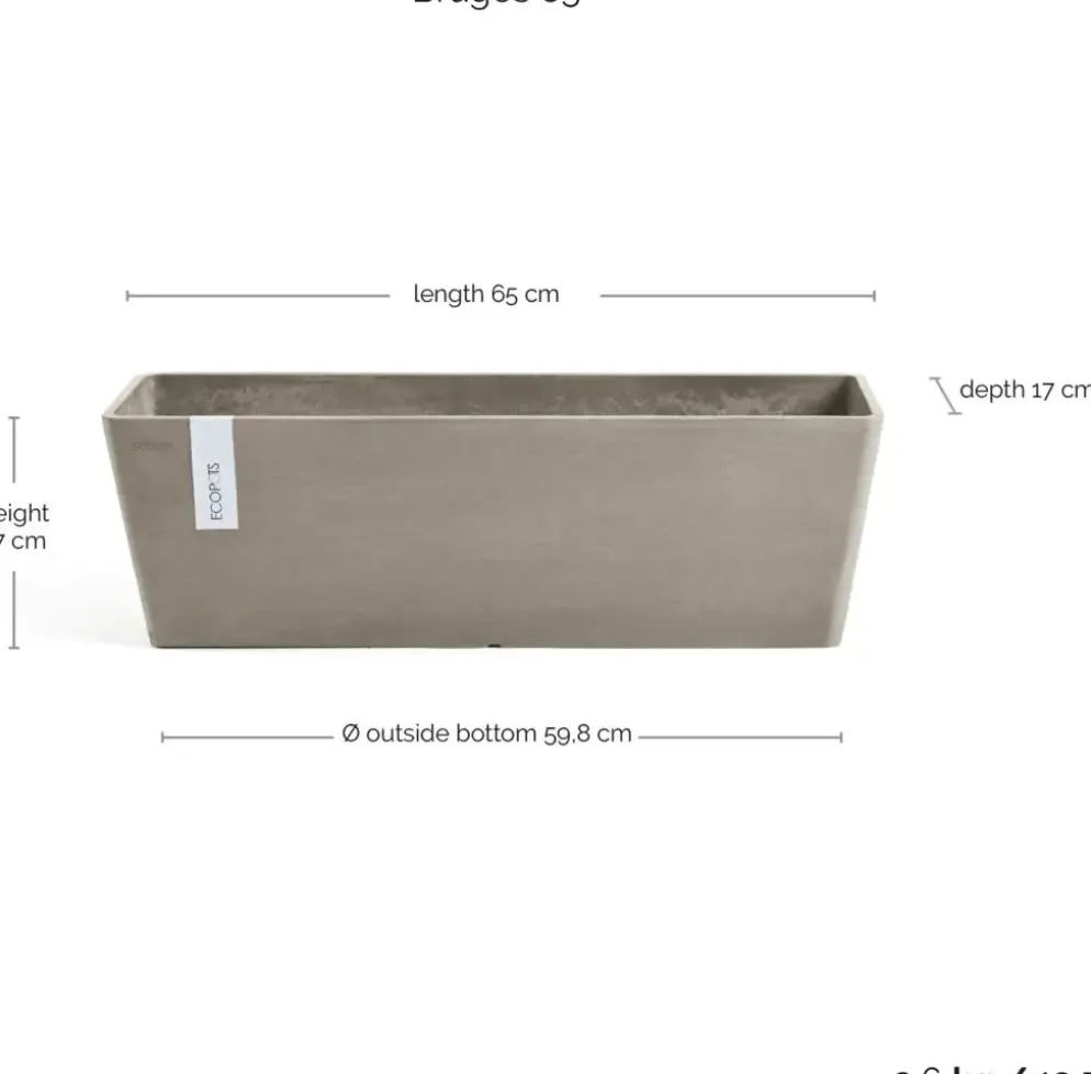 Ecopots Bruges Taupe L65 x B20 x H20 cm