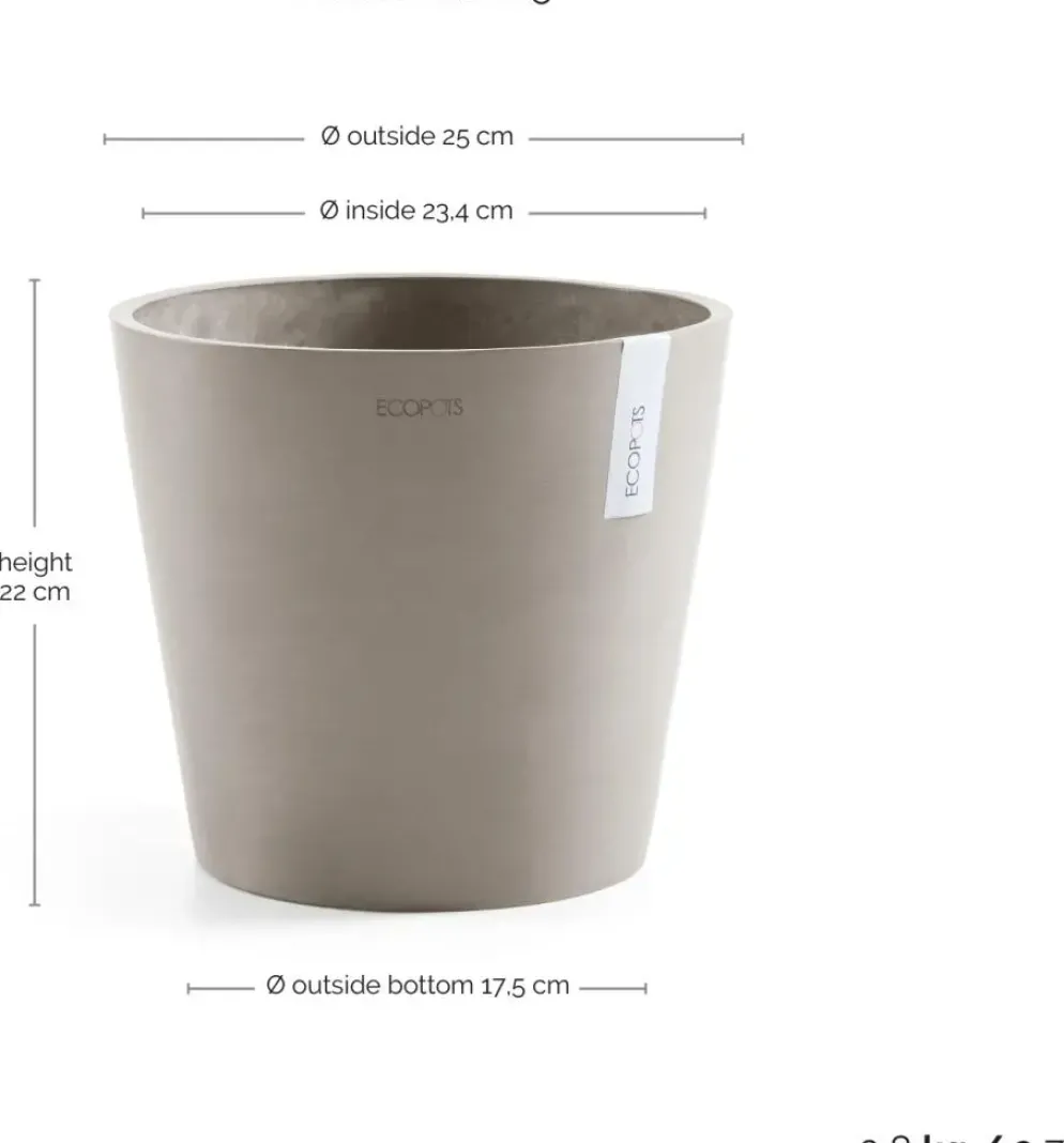 Ecopots kunststof bloempot amsterdam 25x22 cm taupe