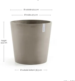 Ecopots kunststof bloempot amsterdam 50x44 cm taupe