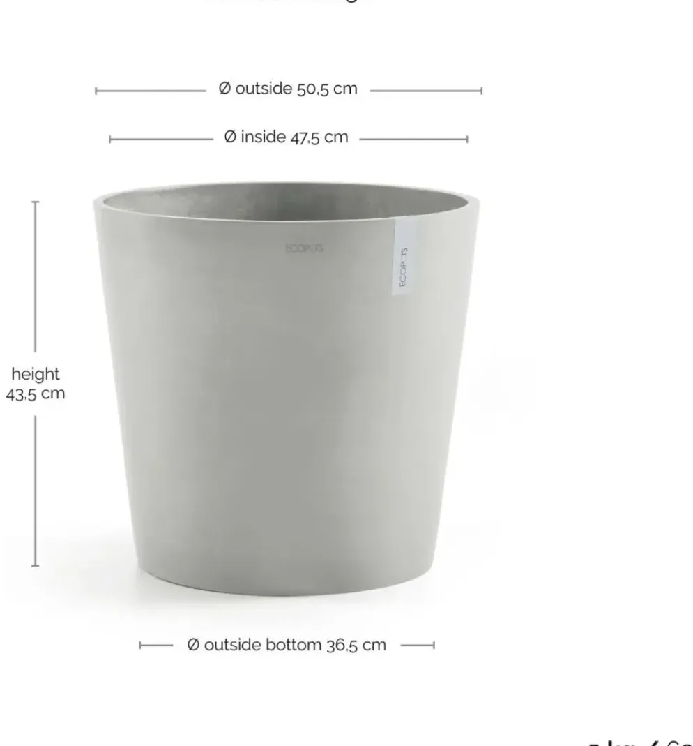 Ecopots kunststof bloempot amsterdam 50x44 cm witgrijs