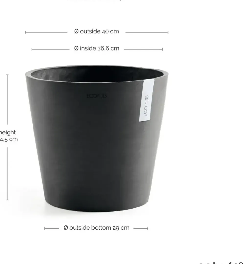 Ecopots kunststof bloempot amsterdam 40x35 cm donkergrijs