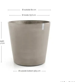 Ecopots kunststof bloempot amsterdam met wielen 80x74.2 cm taupe