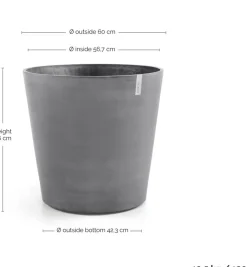 Ecopots kunststof bloempot amsterdam met wielen 60x56 cm grijs