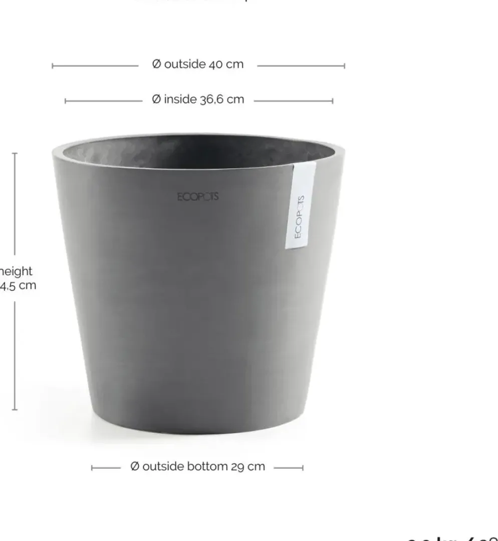 Ecopots kunststof bloempot amsterdam 40x35 cm grijs