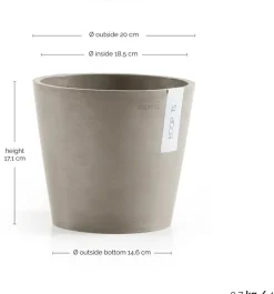 Ecopots kunststof bloempot amsterdam 20x17.7 cm taupe