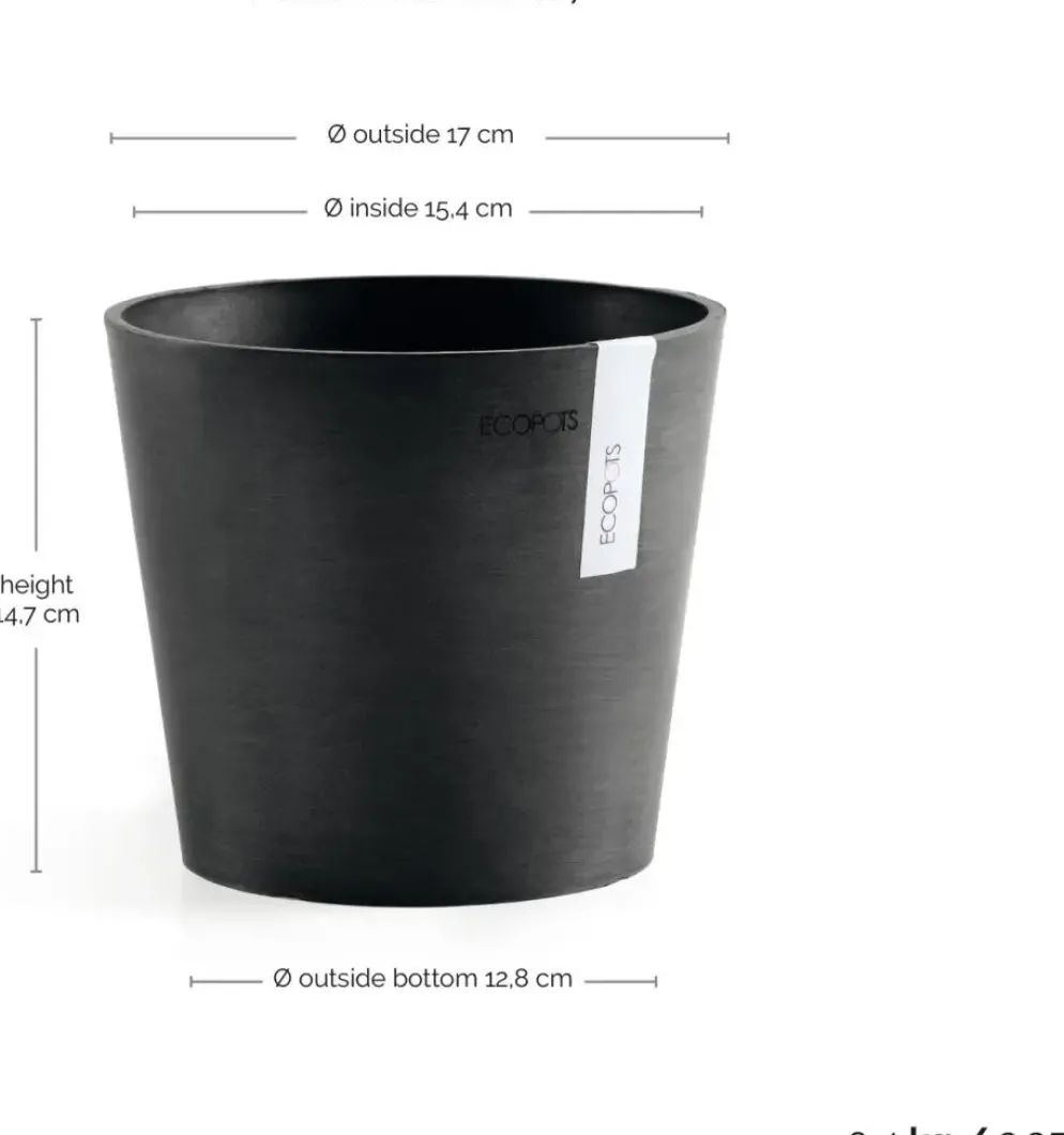 Ecopots kunststof bloempot amsterdam 17x14.7 cm donkergrijs