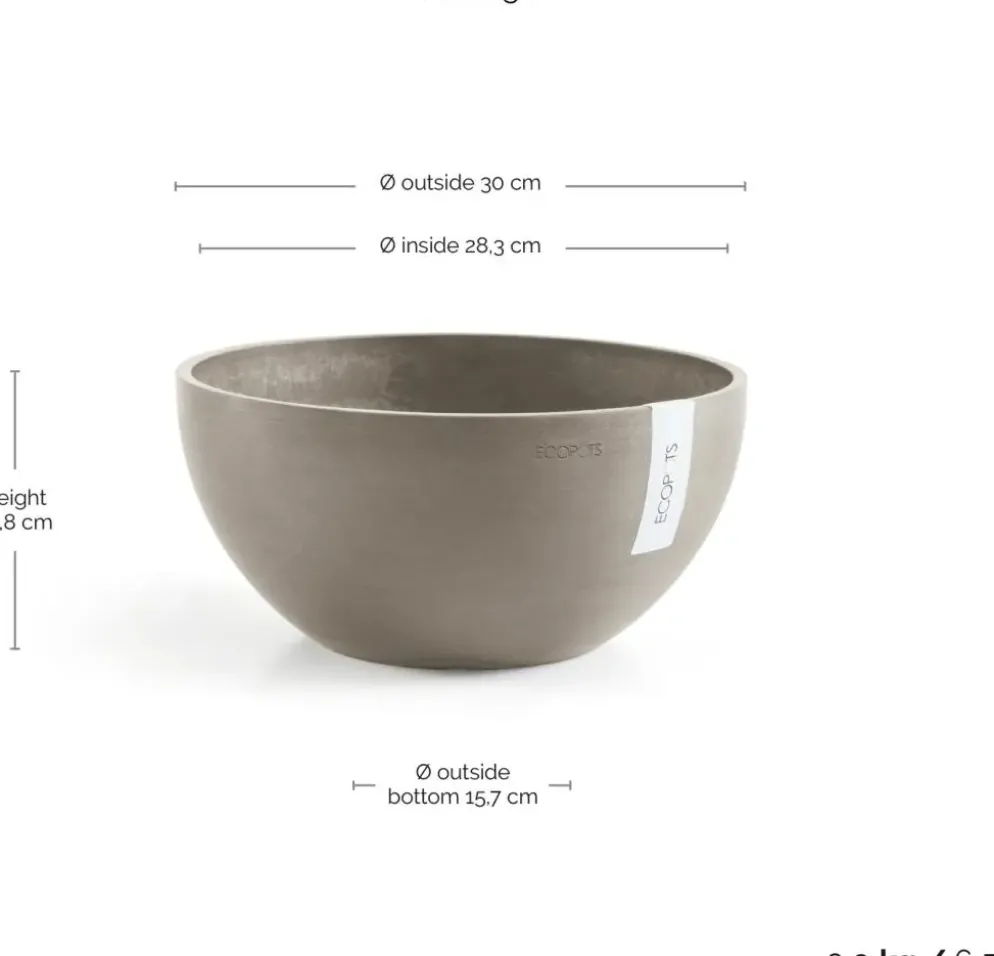 Ecopots kunststof bloempot brussels 30x14 cm taupe