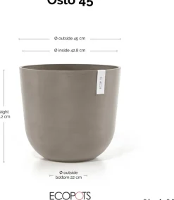 Ecopots kunststof bloempot oslo 45x39.2 cm taupe